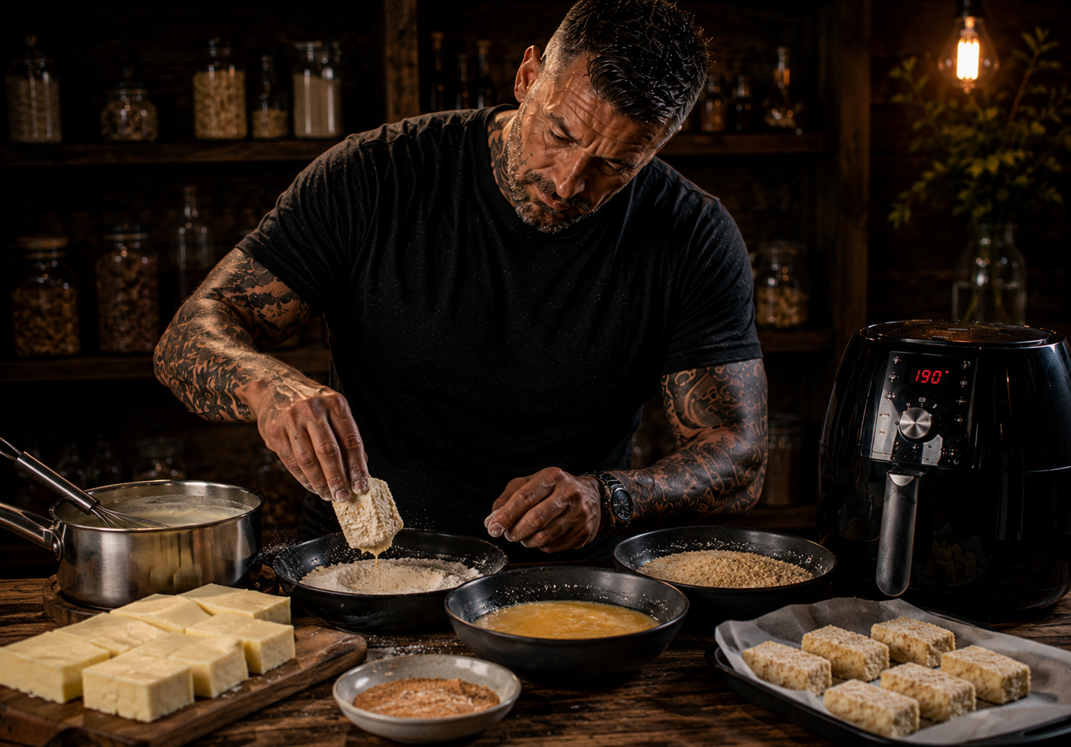 Air-Fryer Leche Frita Custard Bites preparation stage