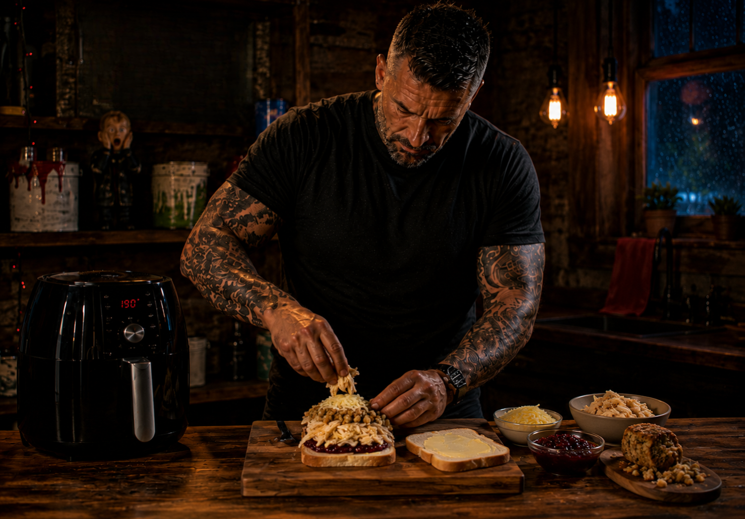 Air-Fryer Leftover Roast Chicken Toastie preparation stage