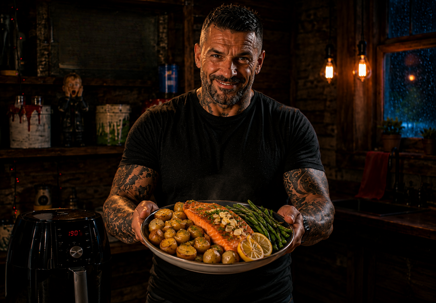 Air-Fryer Lemon Herb Salmon & Greens