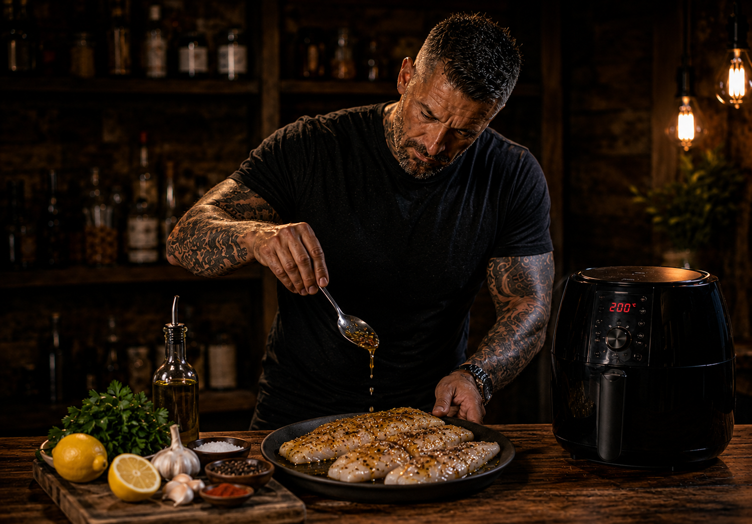 Air-Fryer Australian Lemon Pepper Barramundi preparation stage