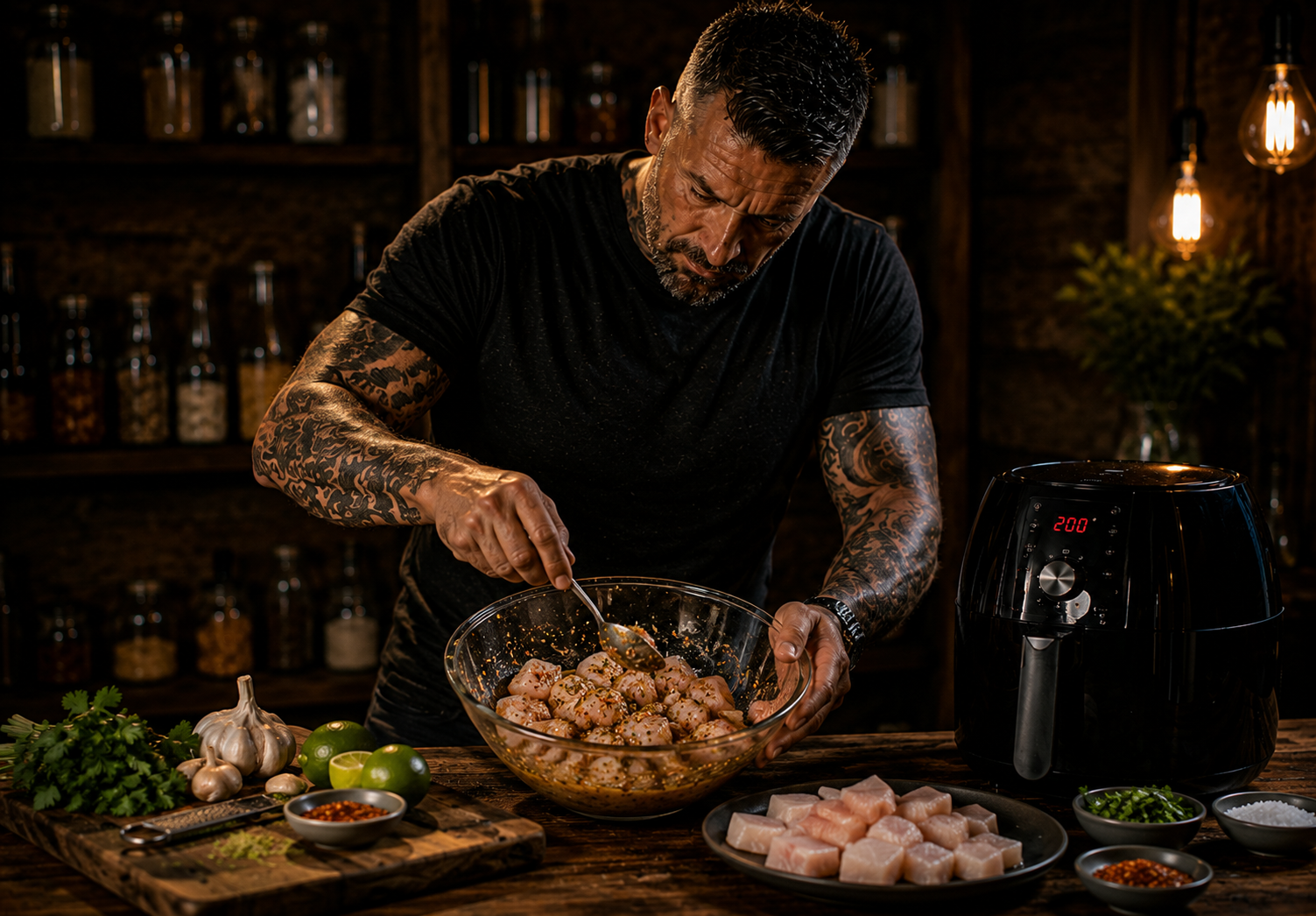 Air-Fryer Brazilian Lime Garlic Tilapia Bites preparation stage