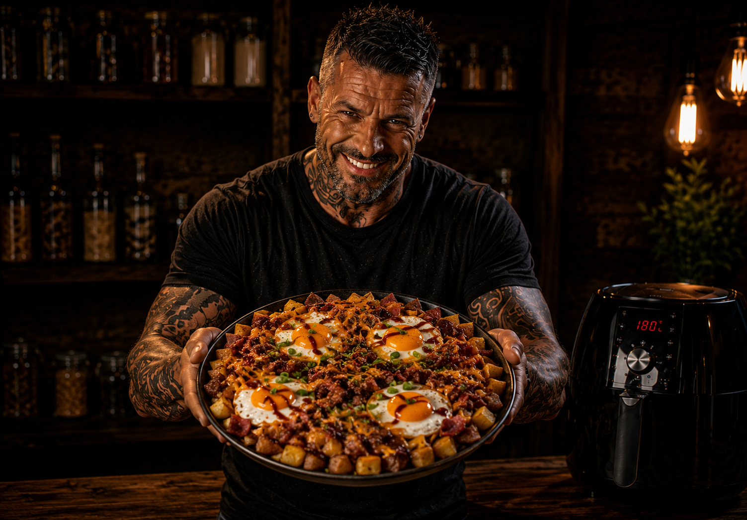 Air-Fryer Loaded BBQ Breakfast Hash Trays