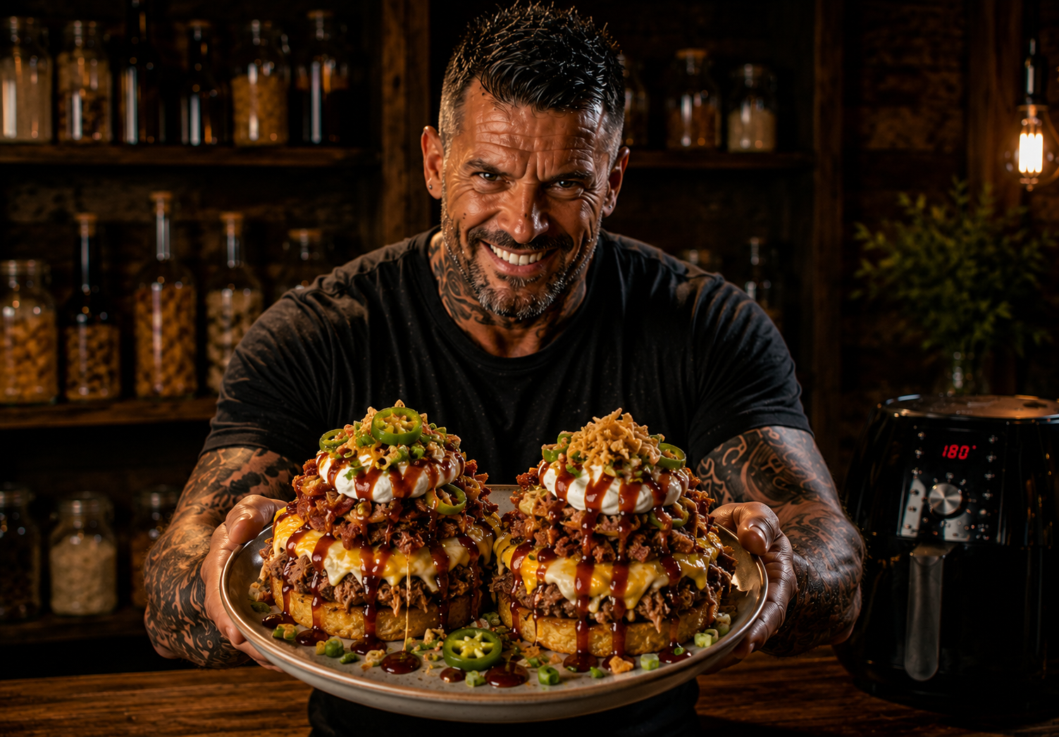 Air Fryer Loaded BBQ Hash Brown Stacks
