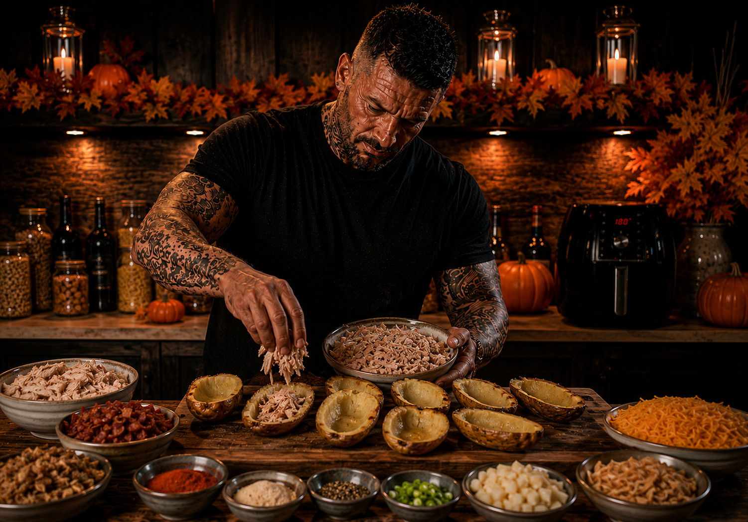 AIR-FRYER LOADED PILGRIM POTATO SKINS preparation stage