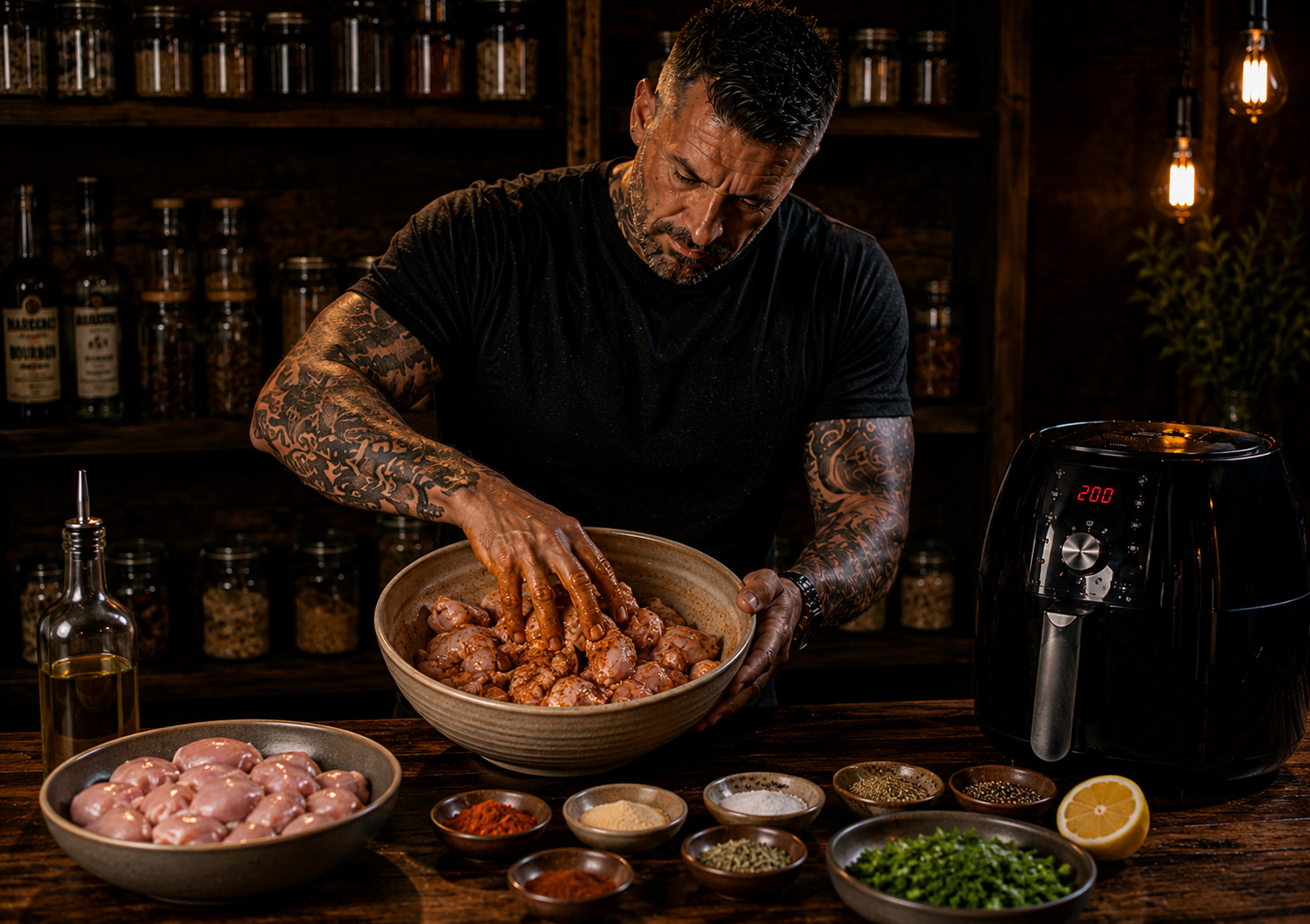 Air-Fryer Louisiana Blackened Chicken Bites preparation stage