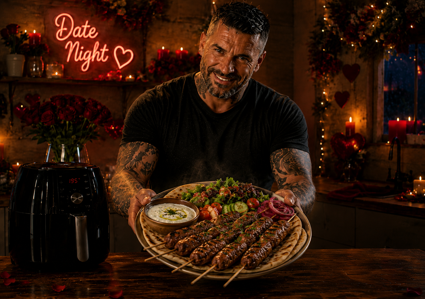 Air-Fryer Lamb Kofta Sharing Plate with Warm Flatbreads