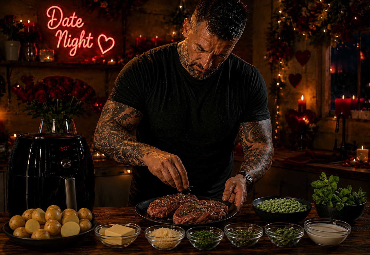 Air-Fryer Lamb Loin with Minted Pea & Parmesan Potato Crush preparation stage