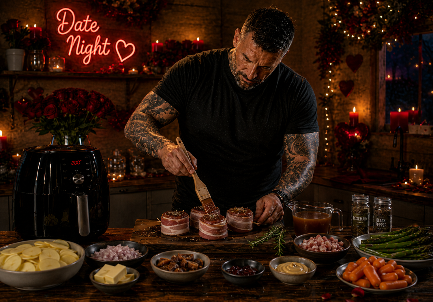 Air-Fryer Lamb Noisettes with Port, Fig & Rosemary Jus preparation stage