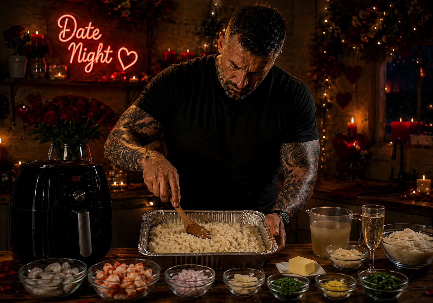 Air-Fryer Lobster & King Prawn Champagne Risotto preparation stage