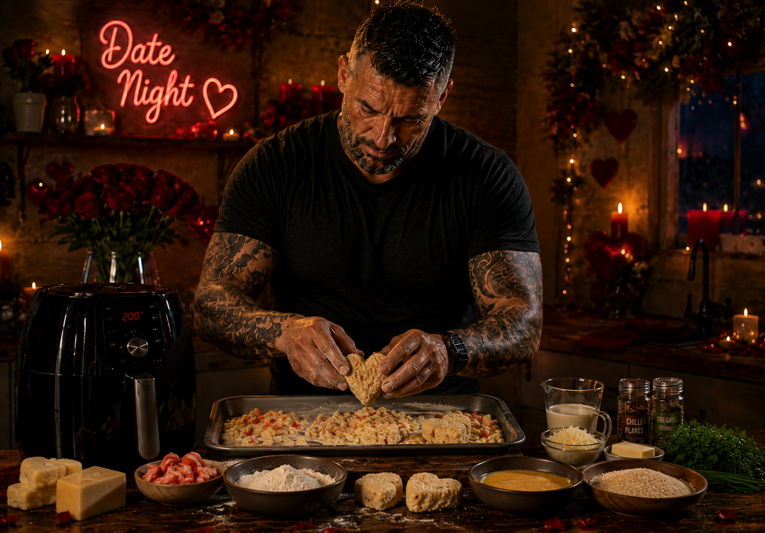 Air-Fryer Lobster Mac & Cheese Croquette Hearts preparation stage