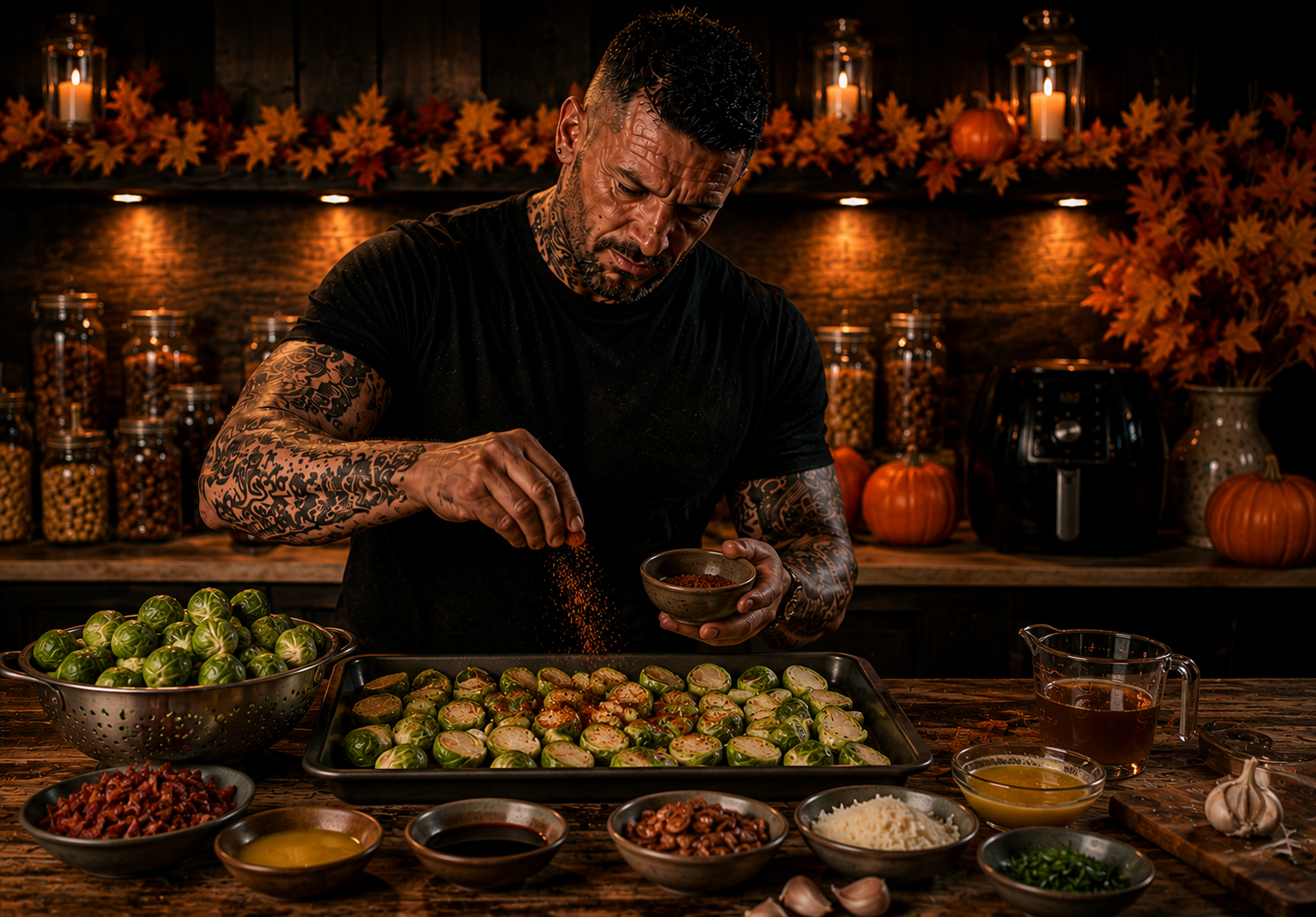 AIR-FRYER MAPLE BACON BRUSSELS SPROUT BITES preparation stage