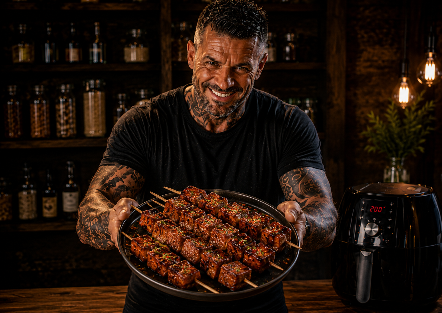 Air-Fryer Maple BBQ Pork Belly Skewers