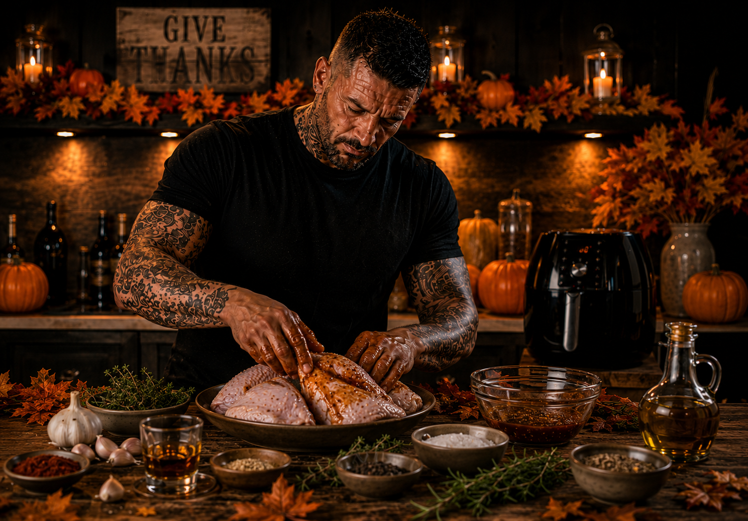 AIR-FRYER MAPLE BOURBON TURKEY THIGHS preparation stage