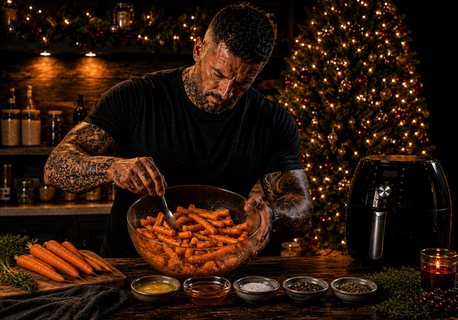 Air-Fryer Maple Butter Carrots preparation stage