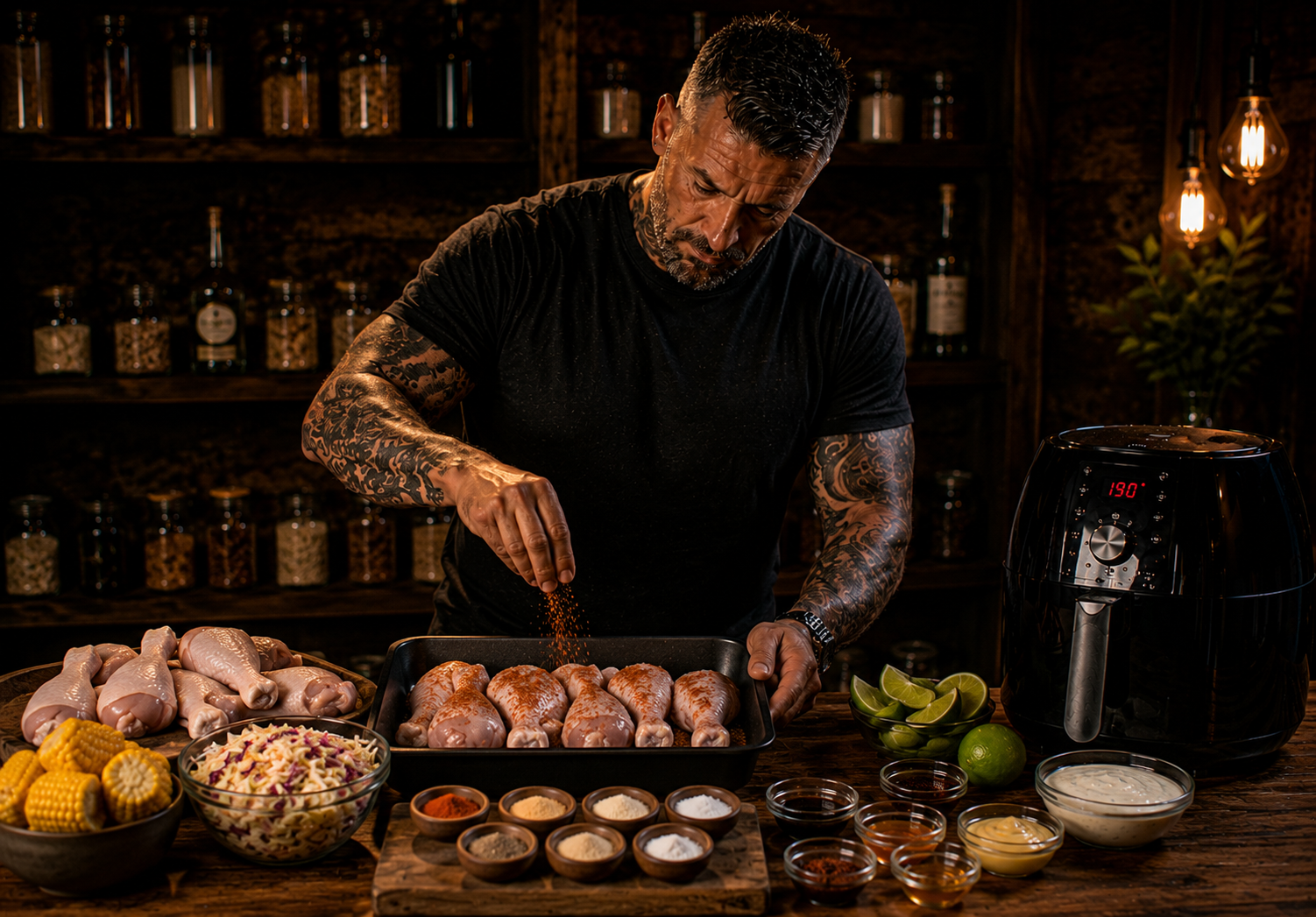 Air Fryer Maple Chipotle Chicken Drumsticks preparation stage