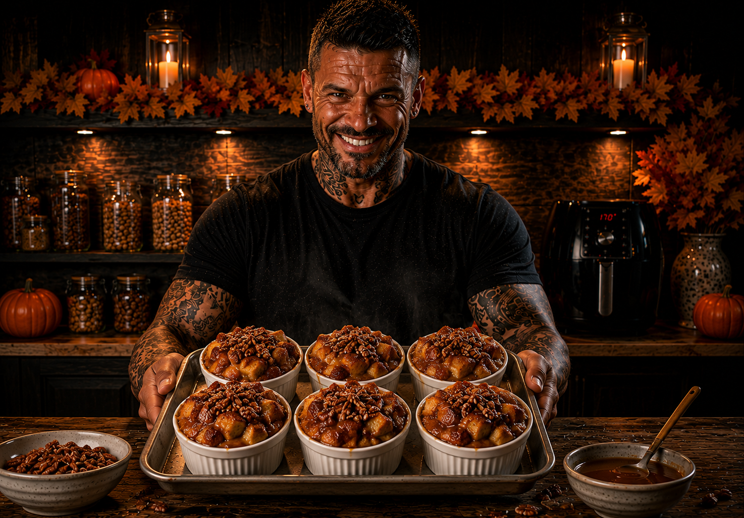 AIR-FRYER MAPLE PECAN BREAD PUDDING POTS
