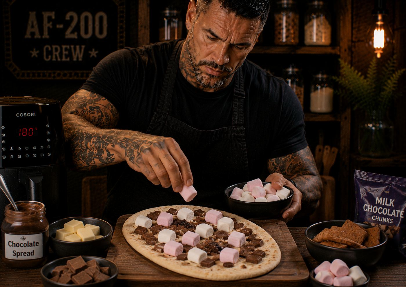 Air-Fryer Marshmallow and Chocolate Flatbread Melts preparation stage