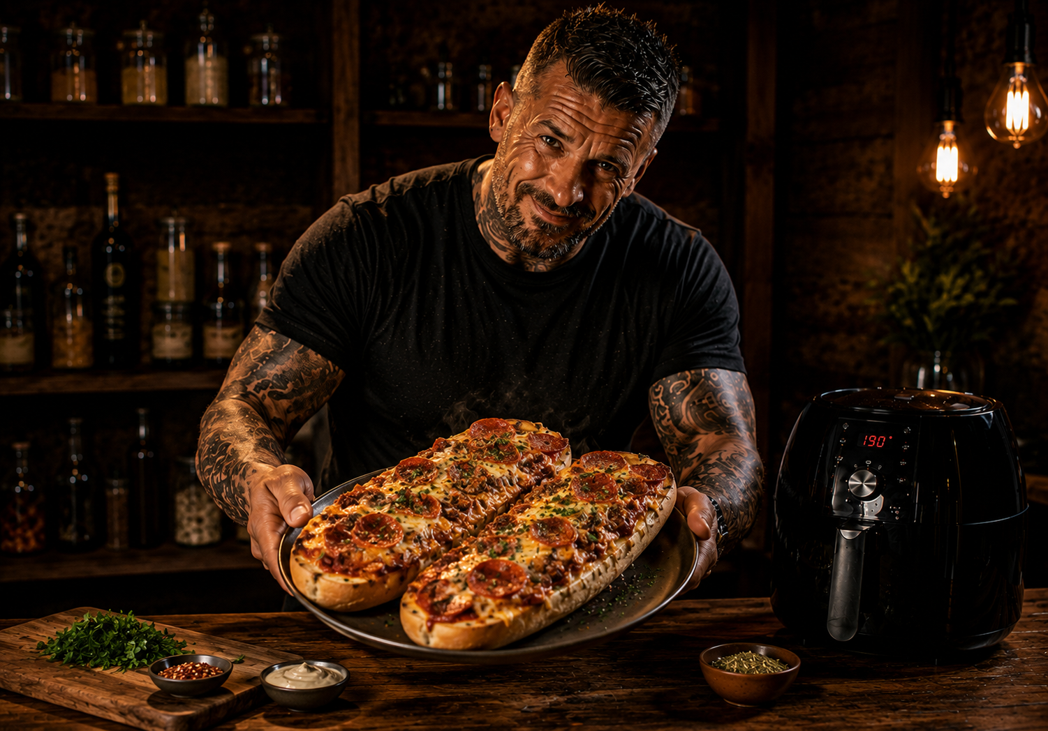 Air-Fryer Meat Feast Pizza Garlic Bread Boats