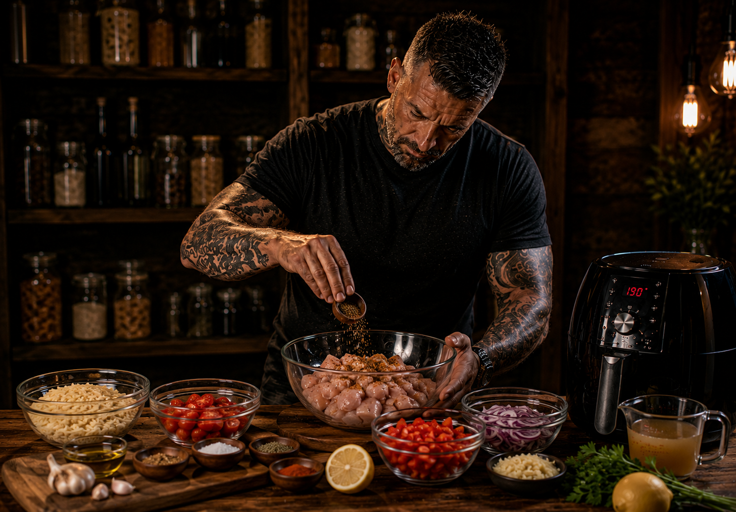 Air-Fryer Mediterranean Chicken Orzo Pots preparation stage