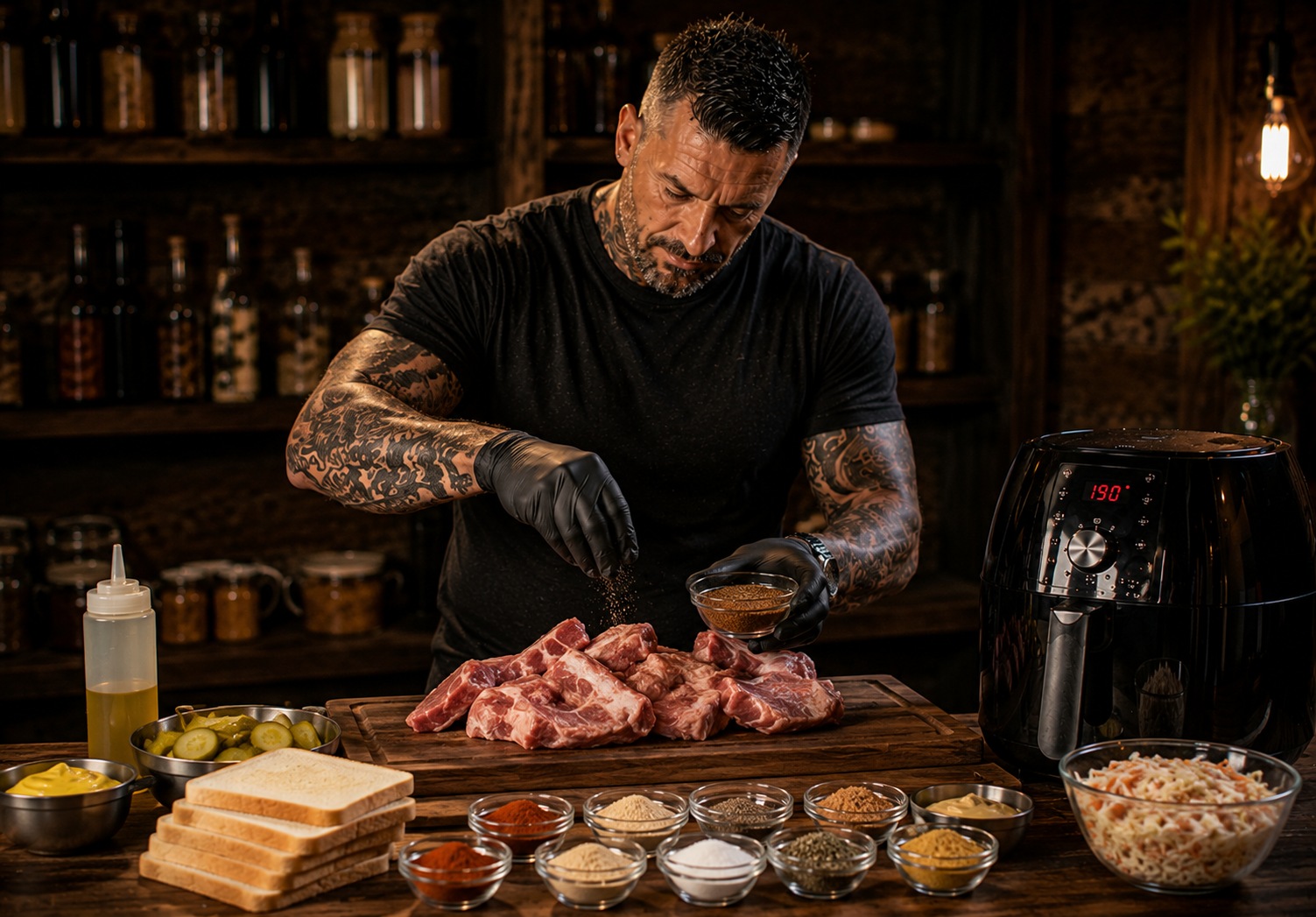 Air Fryer Memphis Dry-rub Pork Rib Tips preparation stage