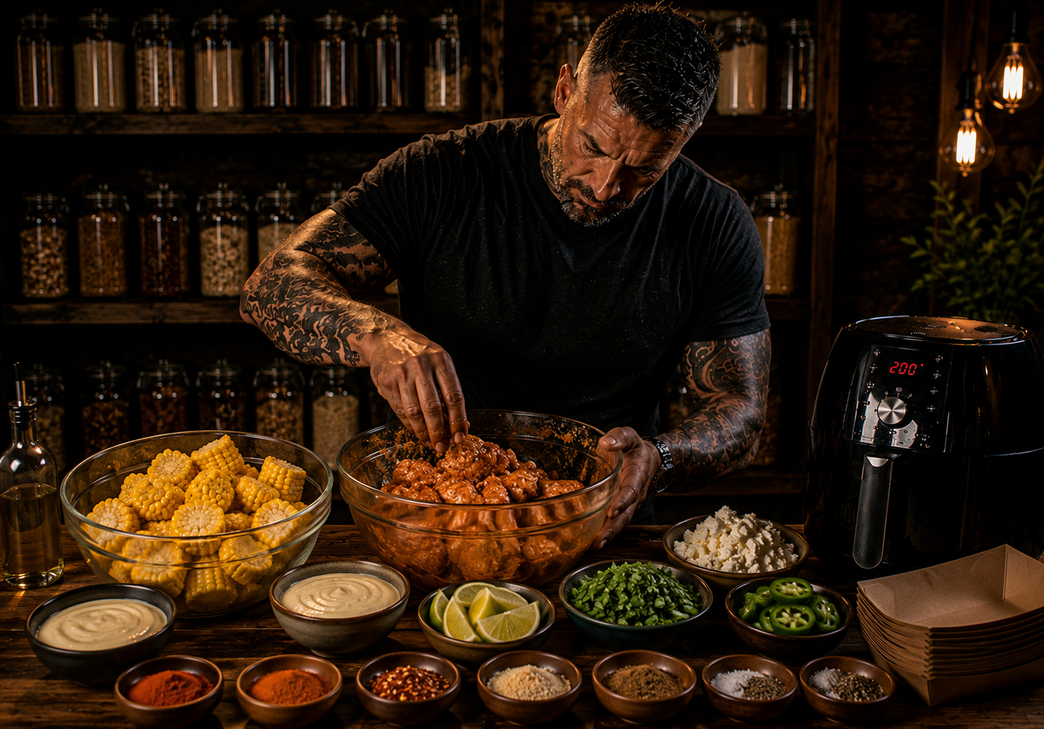 Air-Fryer Mexican Street Corn Chicken Boxes preparation stage