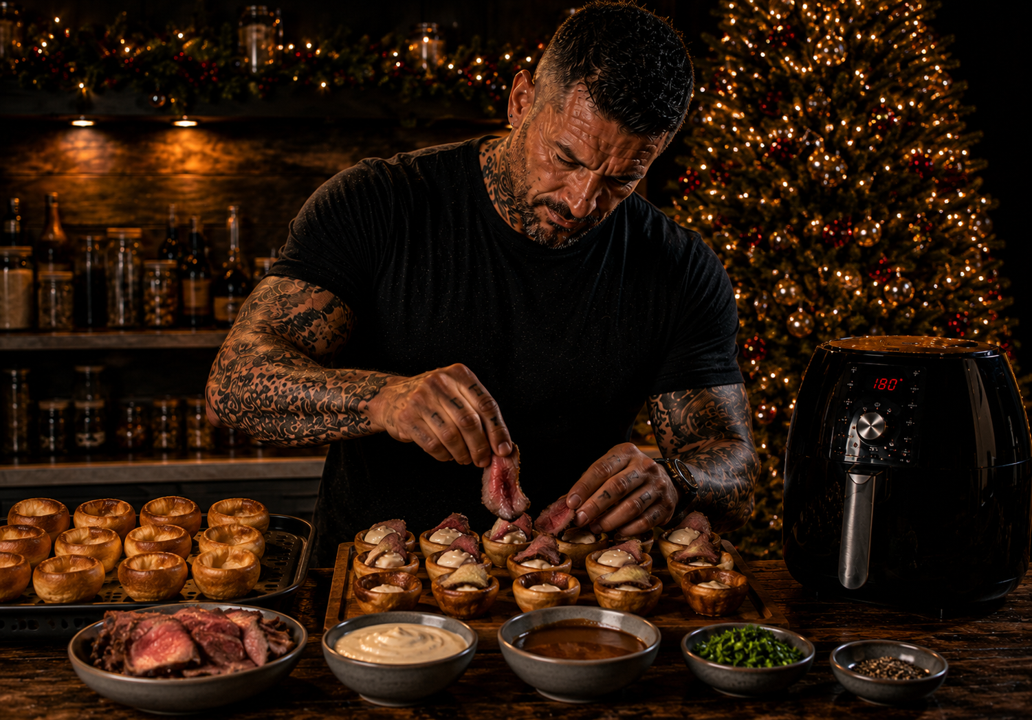 Air-Fryer Mini Yorkshire Pudding Roast Beef Bites preparation stage