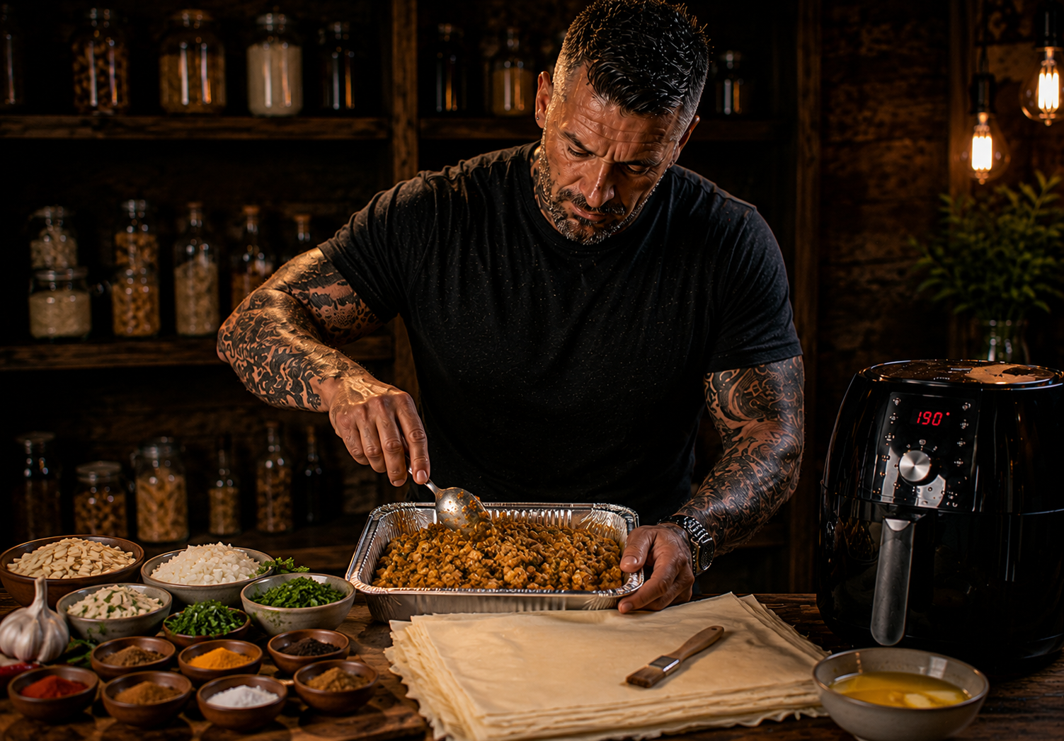 Air-Fryer Moroccan Chicken Bastilla Parcels preparation stage