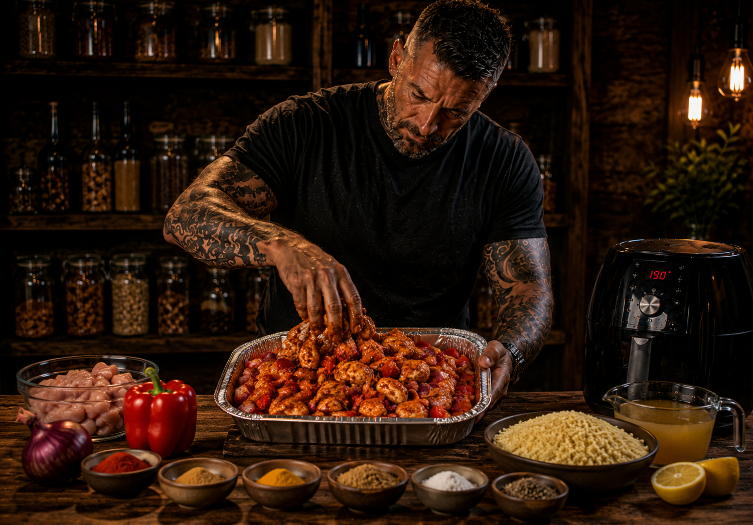 Air-Fryer Moroccan Spiced Chicken Couscous Trays preparation stage