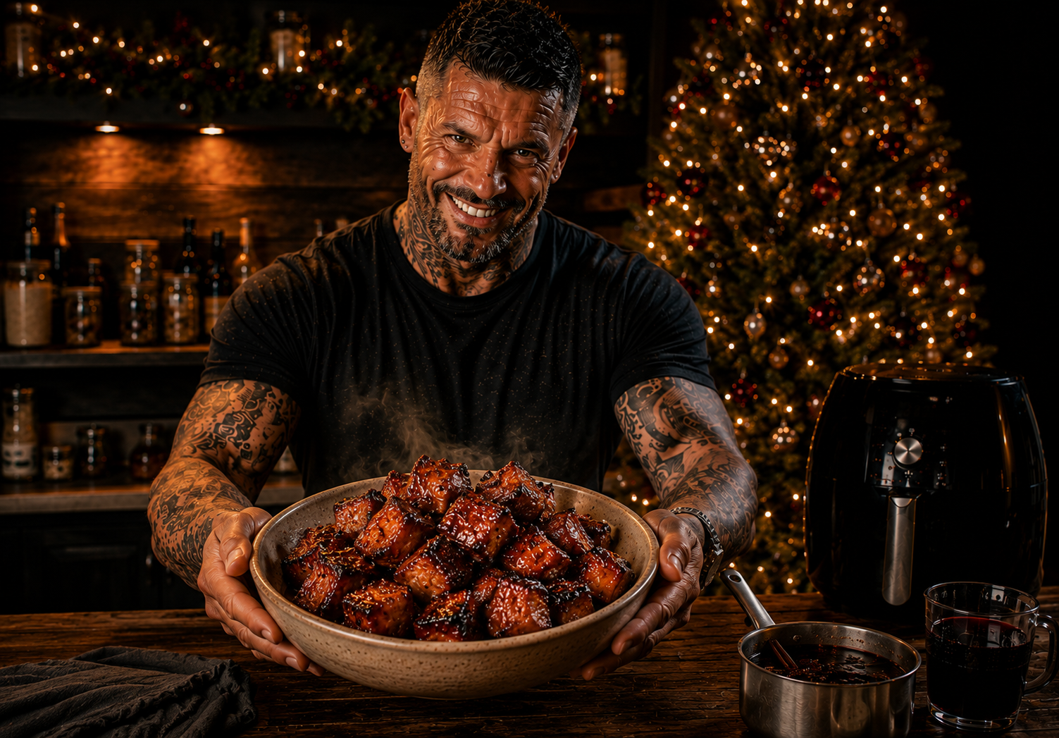 Air-Fryer Mulled Wine Pork Belly Bites