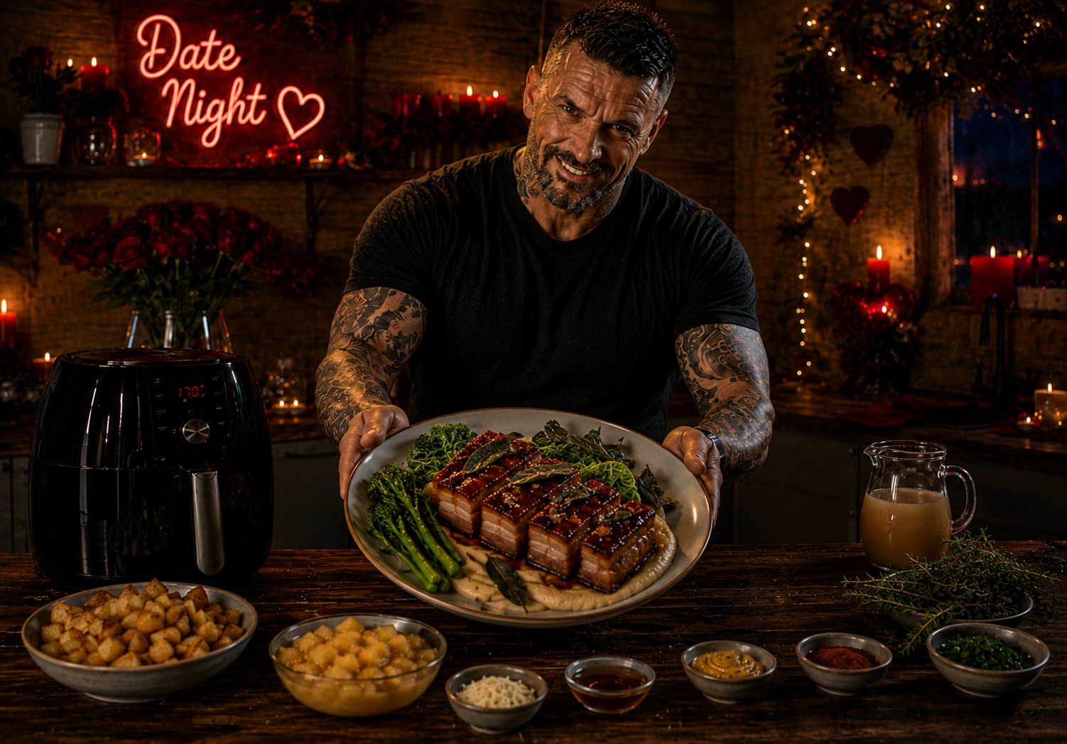 Air-Fryer Maple-Bourbon Pork Belly with Smoked Apple Purée