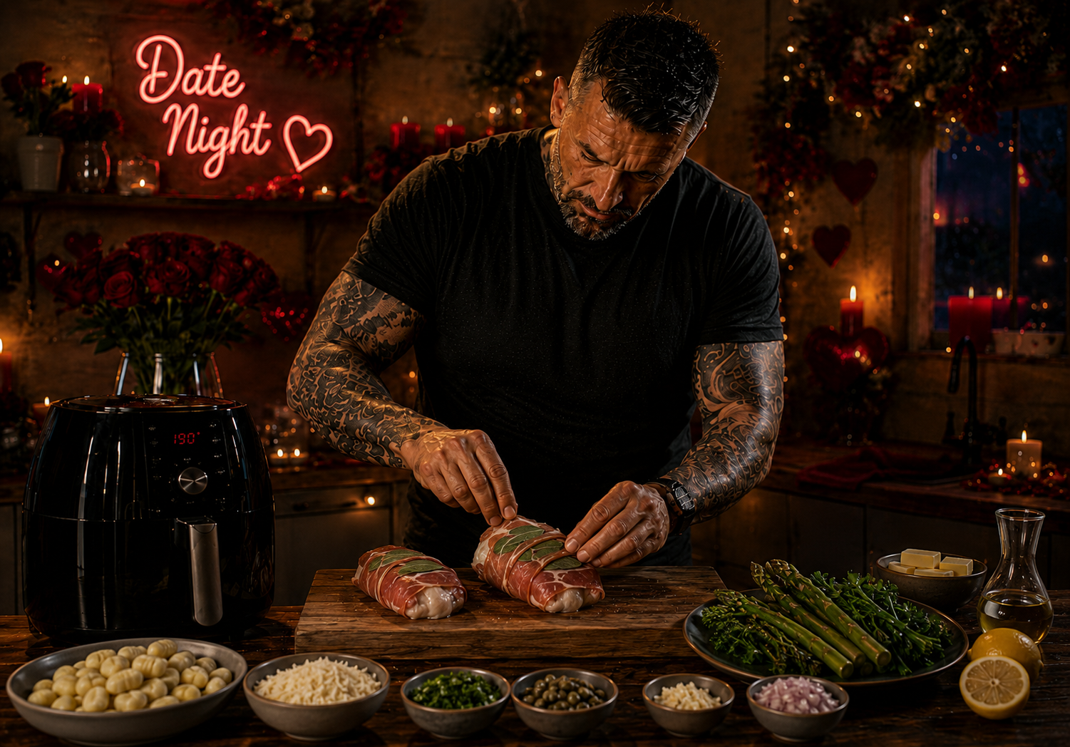 Air-Fryer Monkfish Saltimbocca with Brown Butter Gnocchi preparation stage