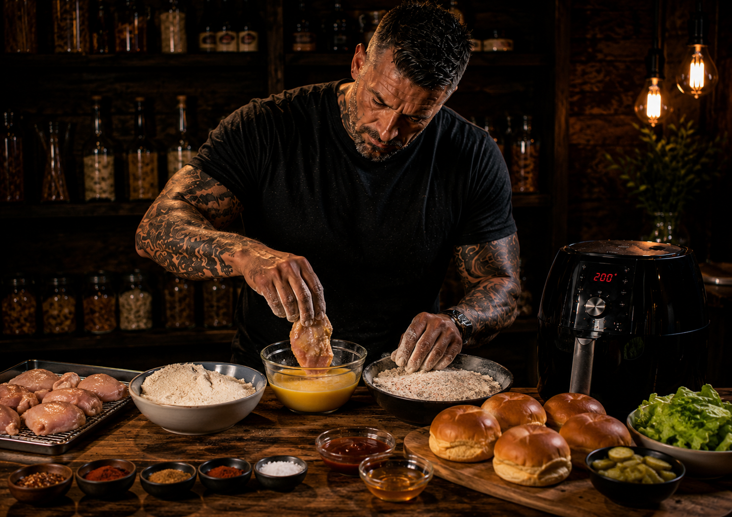 Air-Fryer Nashville BBQ Hot Chicken Baps preparation stage