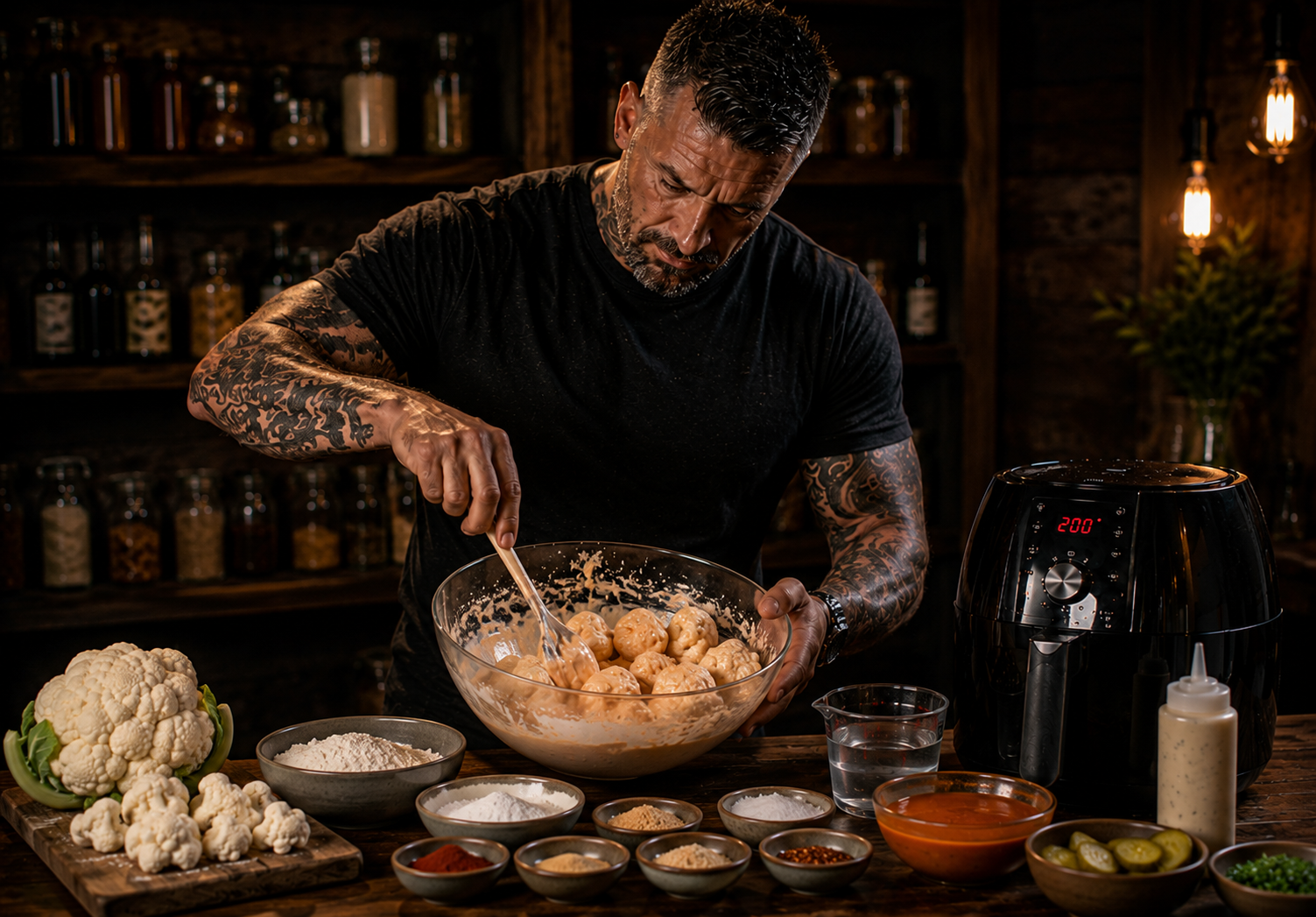 Air Fryer Nashville Hot BBQ Cauliflower Bites preparation stage