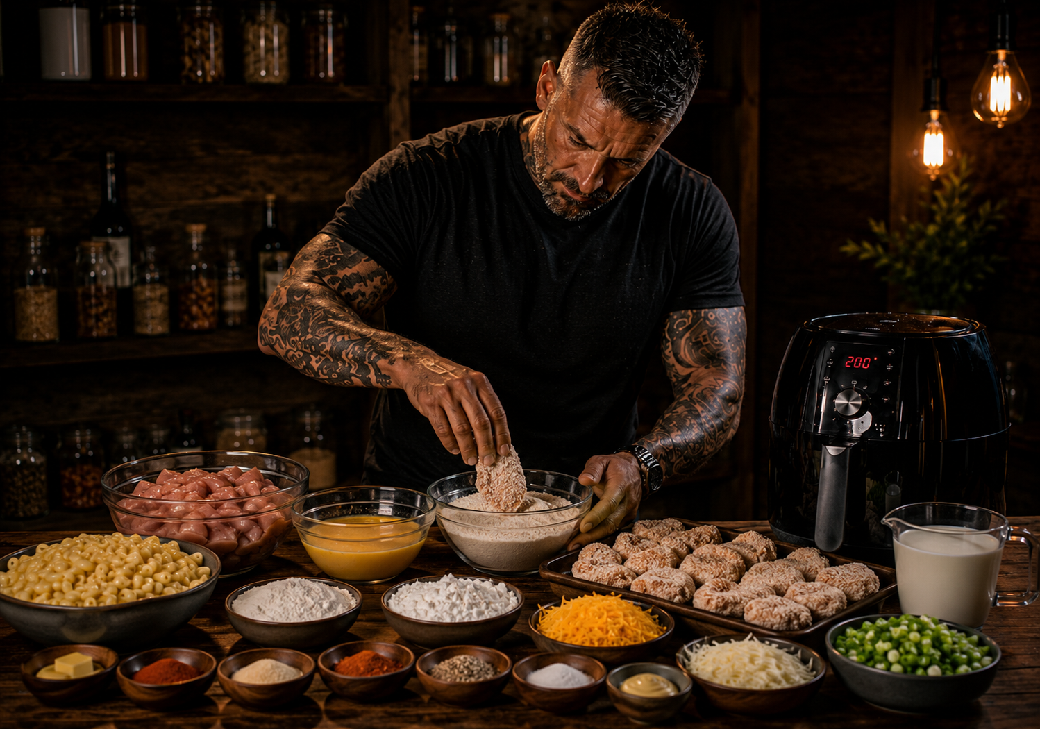 Air-Fryer Nashville Hot Chicken Mac & Cheese Boxes preparation stage