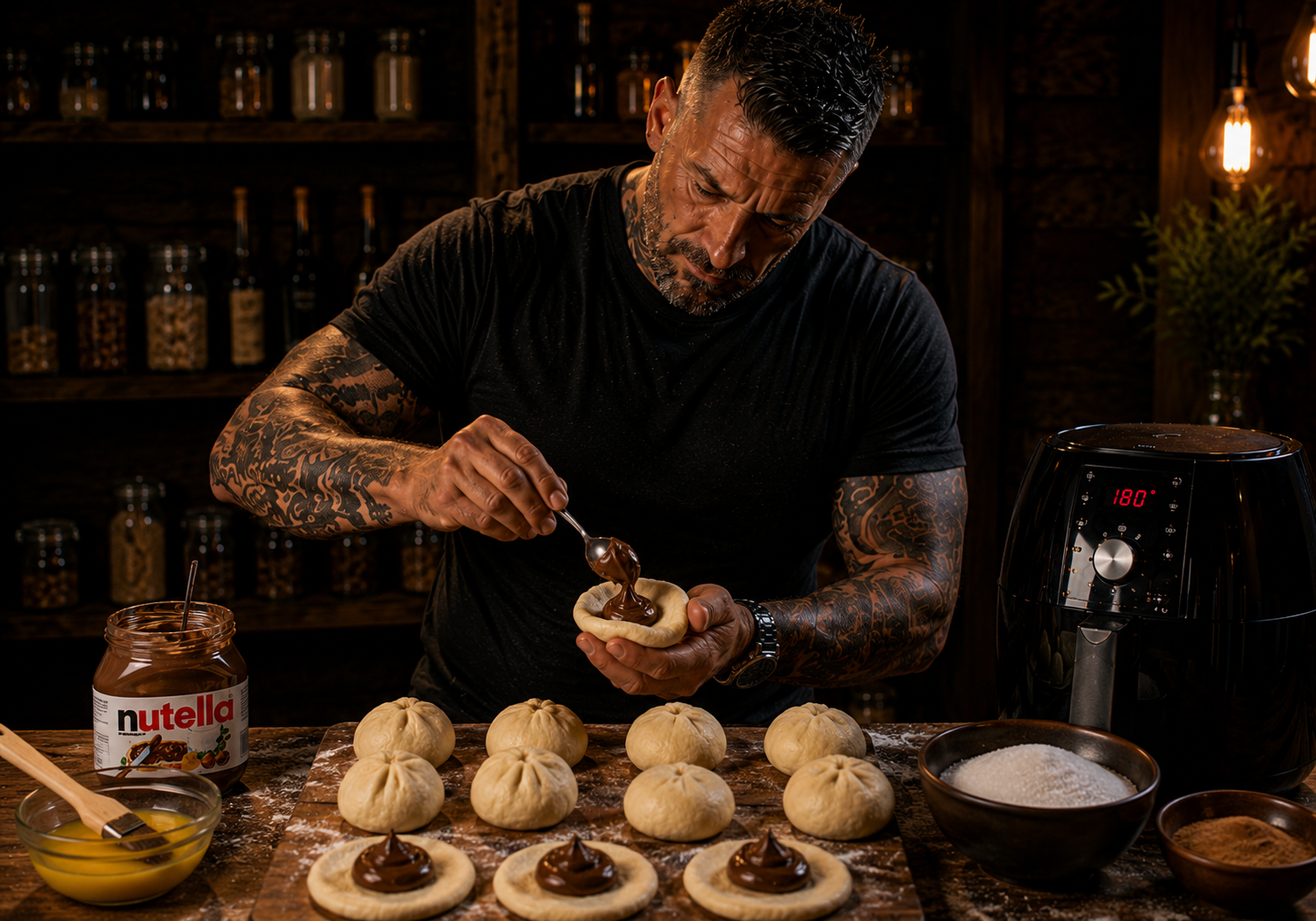 Air-Fryer Nutella Bomboloni Bites preparation stage