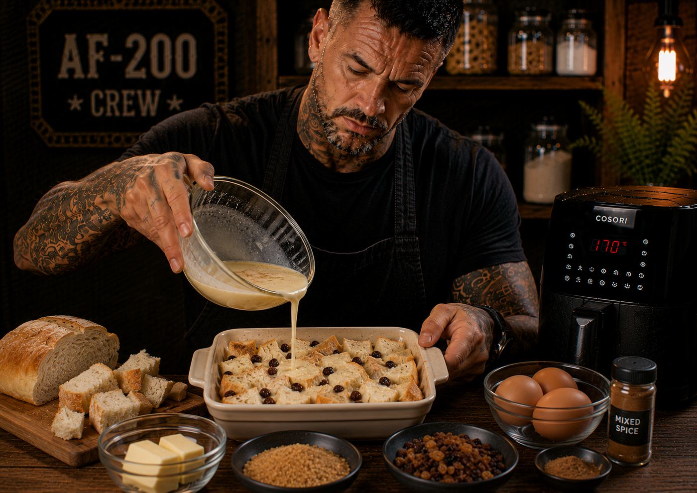 Air-Fryer Old-school Bread Pudding preparation stage