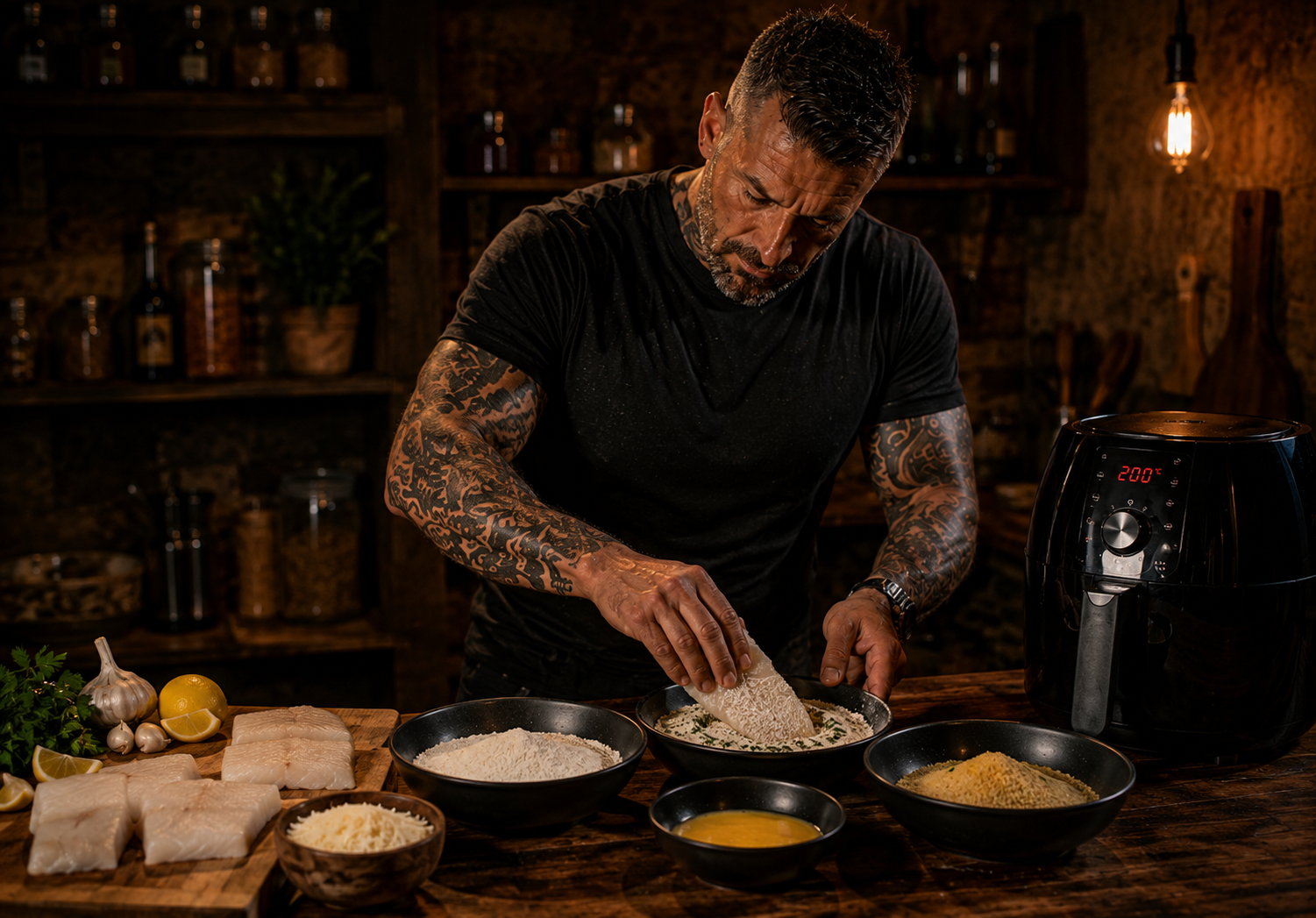 Air-Fryer Italian Parmesan Haddock Cutlets preparation stage