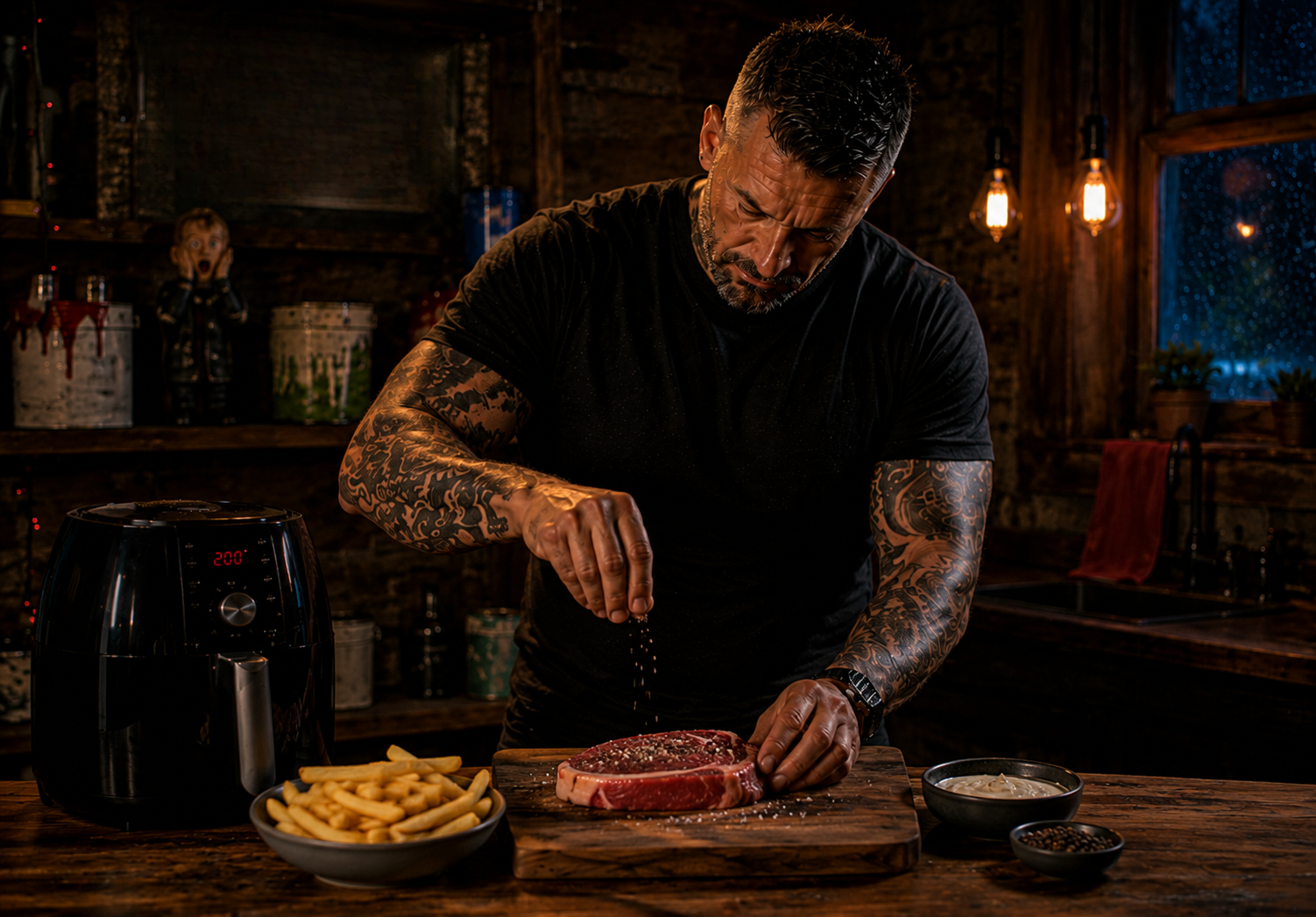 Air-Fryer Peppercorn Steak & Chips preparation stage