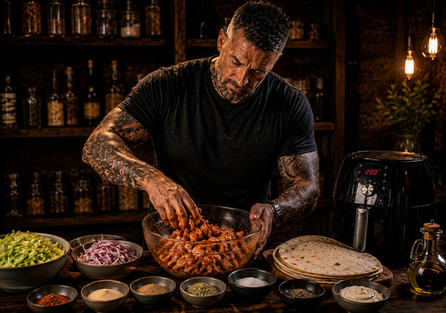 Air-Fryer Peri Peri Chicken Flatbread Boxes preparation stage