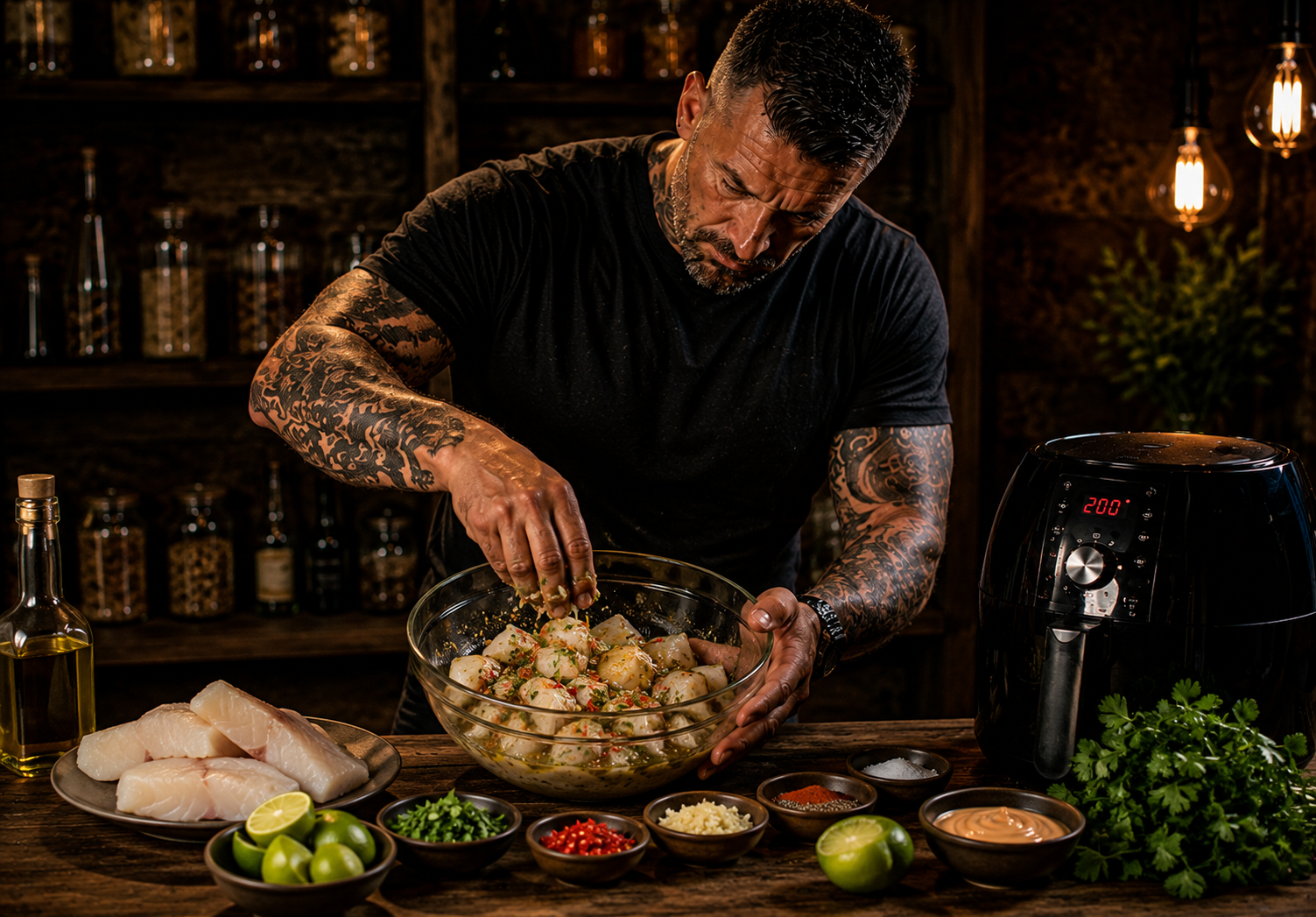 Air-Fryer Peruvian Aji Lime Cod Bites preparation stage