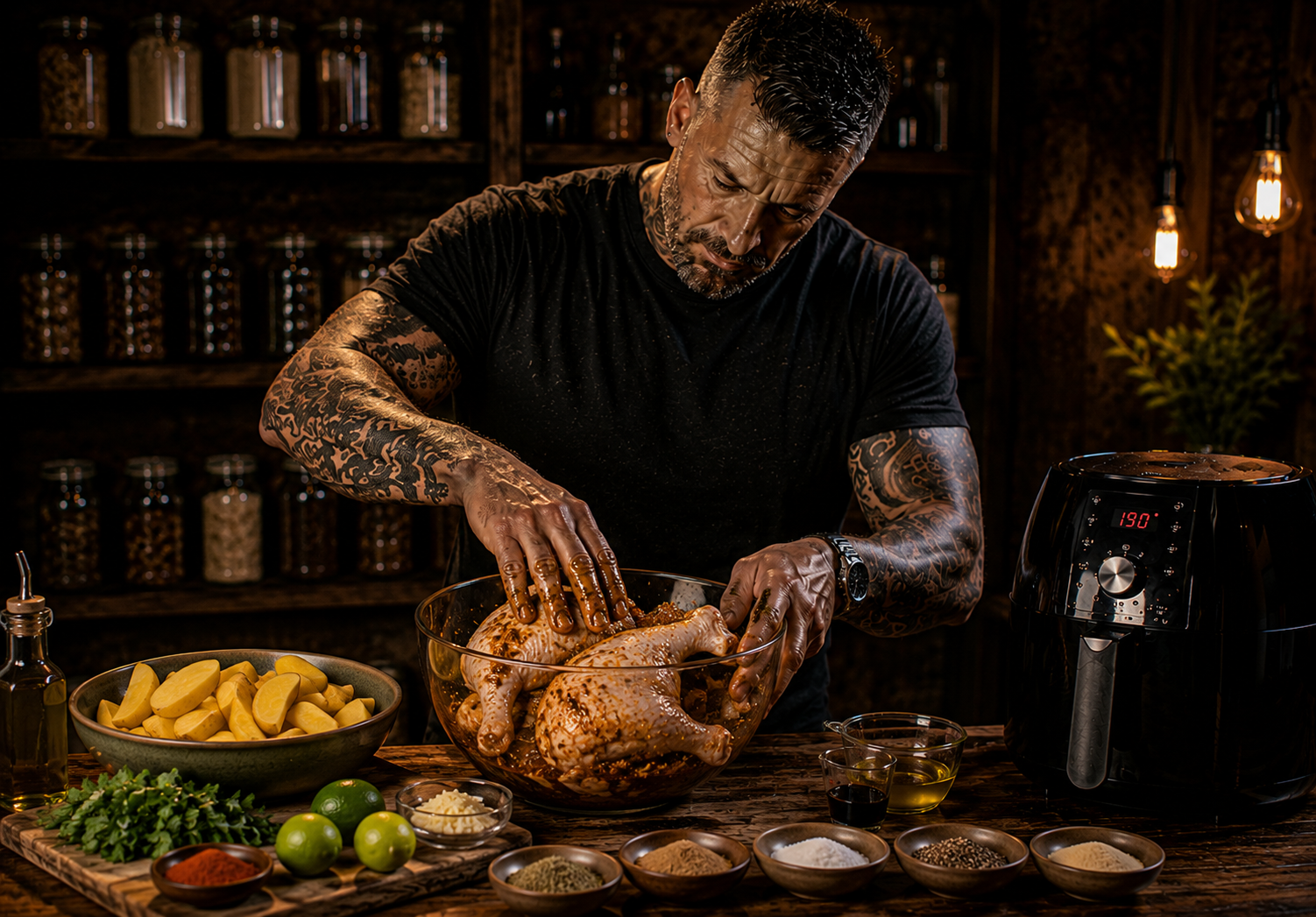 Air-Fryer Peruvian Pollo A La Brasa Chicken Quarters preparation stage
