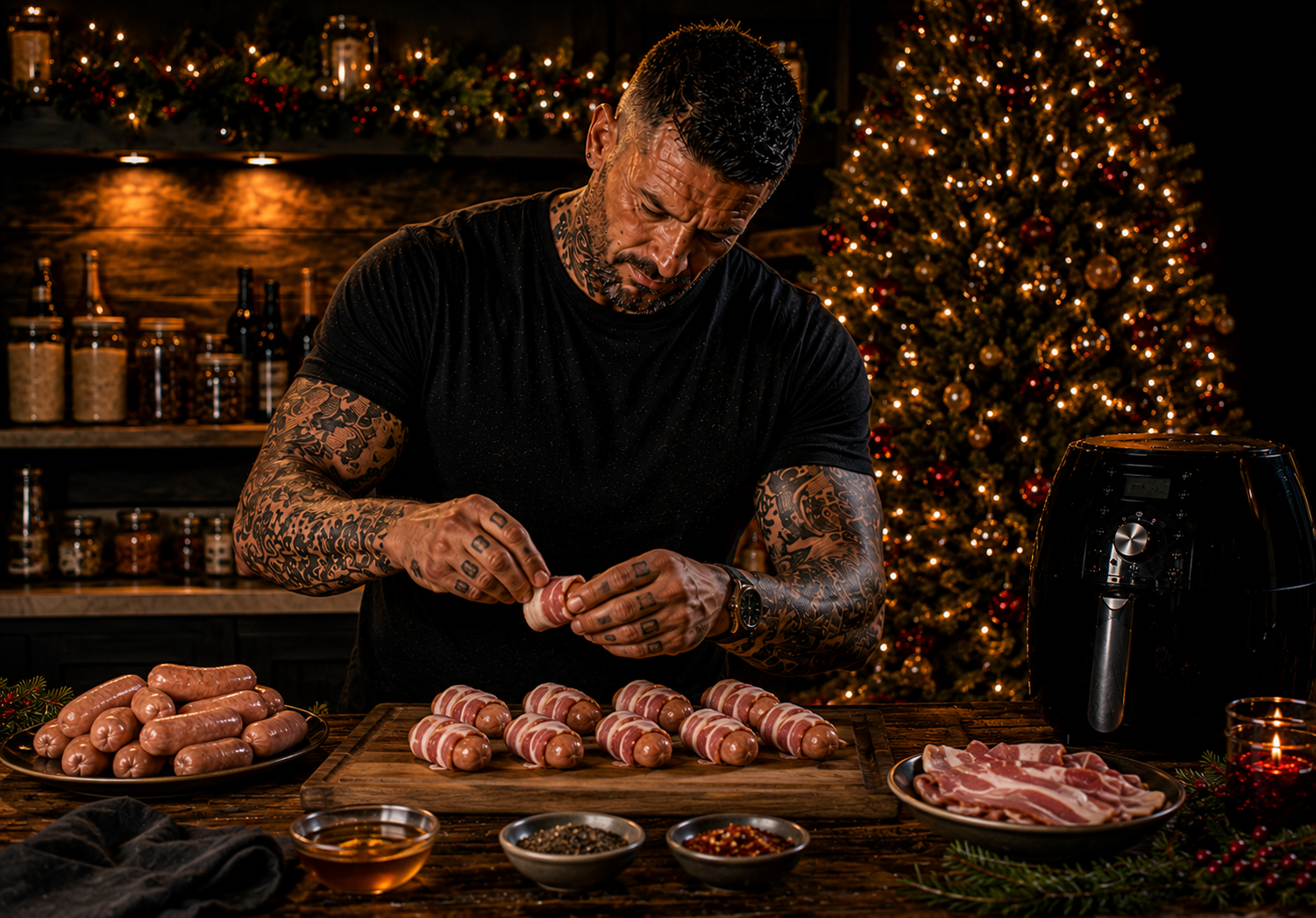 Air-Fryer Pigs in Blankets preparation stage