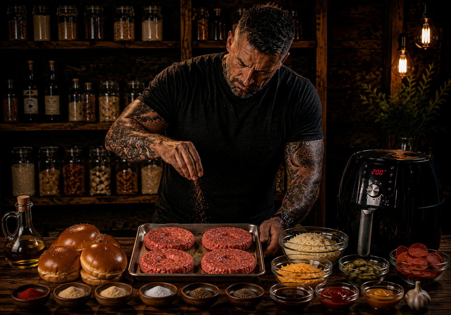 Air Fryer Pitmaster Pepperoni Burger Melts preparation stage