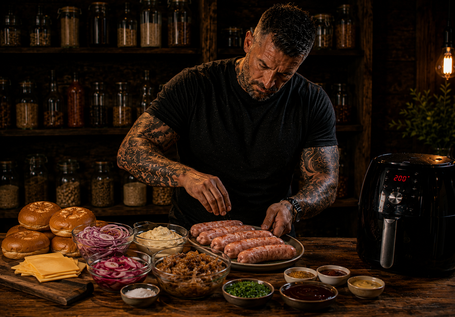 Air Fryer Pitmaster Pickled Onion Sausage Baps preparation stage