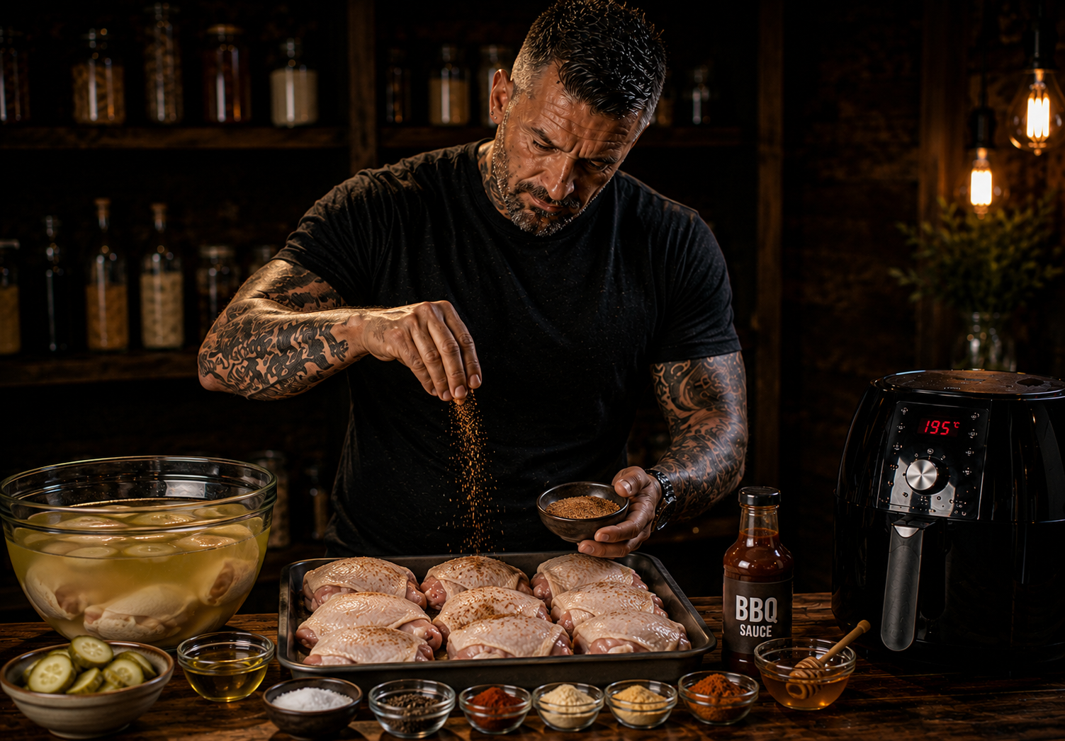 Air Fryer Pitmaster Pickle-brined Chicken Thighs preparation stage