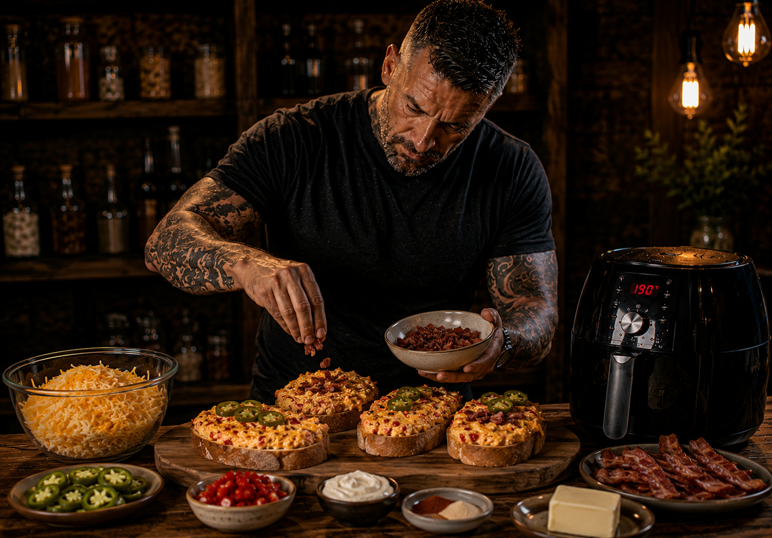 Air Fryer Pitmaster Pimento Cheese Toasts preparation stage