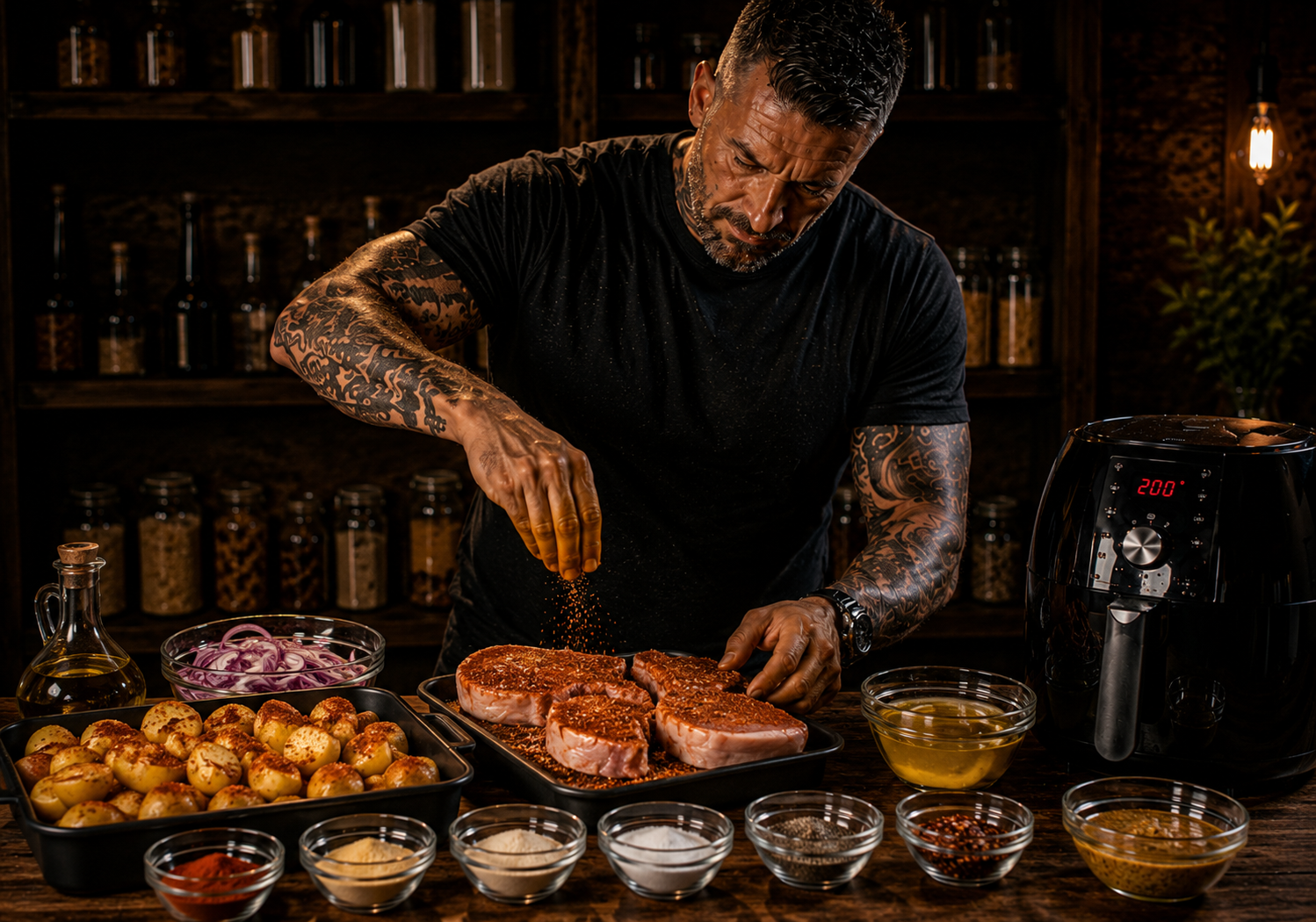 Air-Fryer Pitmaster Pork Chop Boxes preparation stage