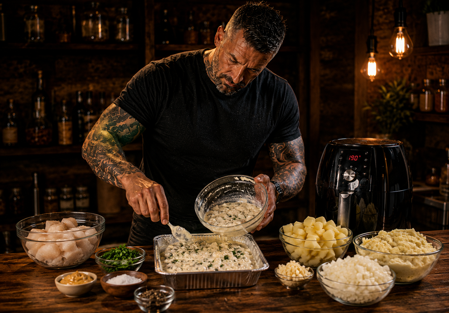 Air-Fryer British Pub-Style Fish Pie Pots preparation stage