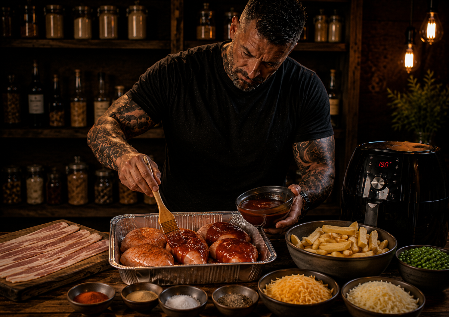 Air-Fryer Pub-style Hunters Chicken Trays preparation stage