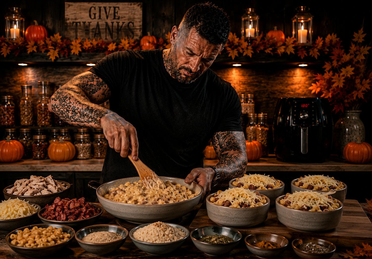 AIR-FRYER PUMPKIN MAC DIRTY BOWLS preparation stage